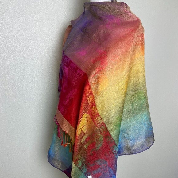 NWOT Pashmina Scarf Wrap Rainbow. Elephants. - Picture 1 of 7